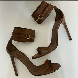 Gucci Leather Ankle Horsebit Strap Heels 41.5